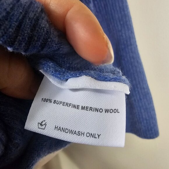 Liny Xin Womens V-Neck Superfine Merino Wool Sweater Sz L Blue Preppy Academia - Picture 6 of 12